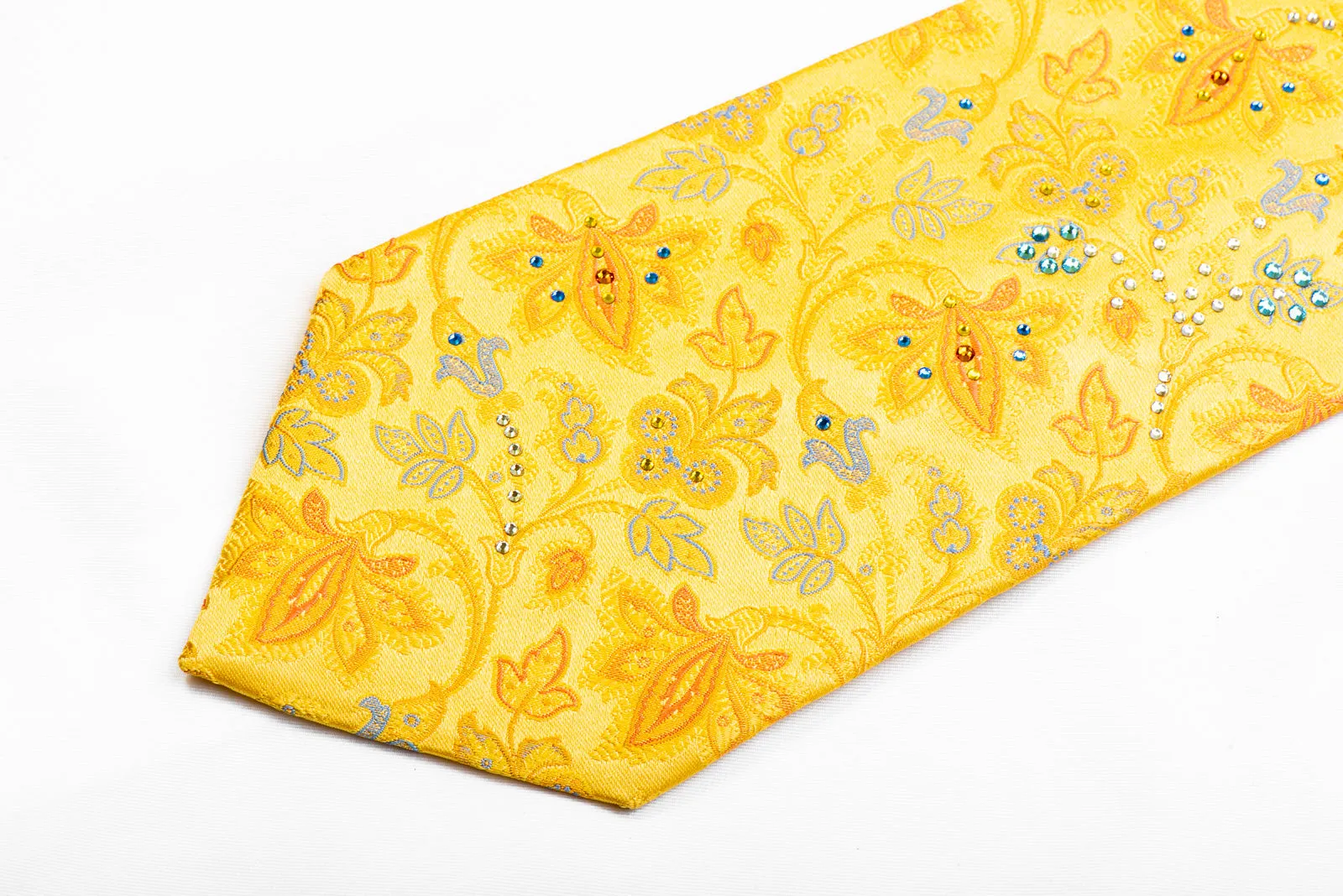 Pierre Cardin Rhinestone Silk Necktie Anthemion Floral On Yellow