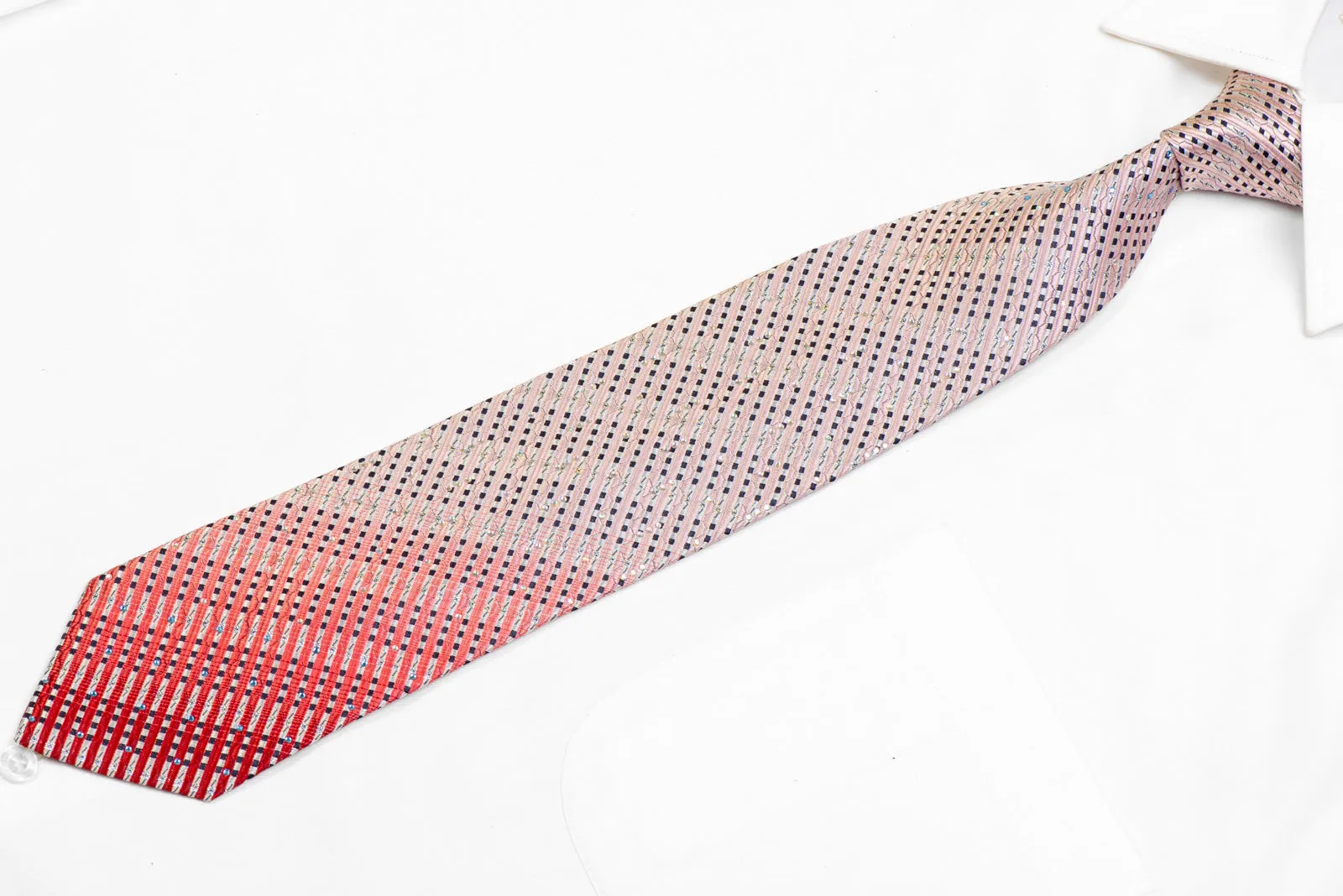 Pink Silver Striped Rhinestone Necktie With Silver Sparkles