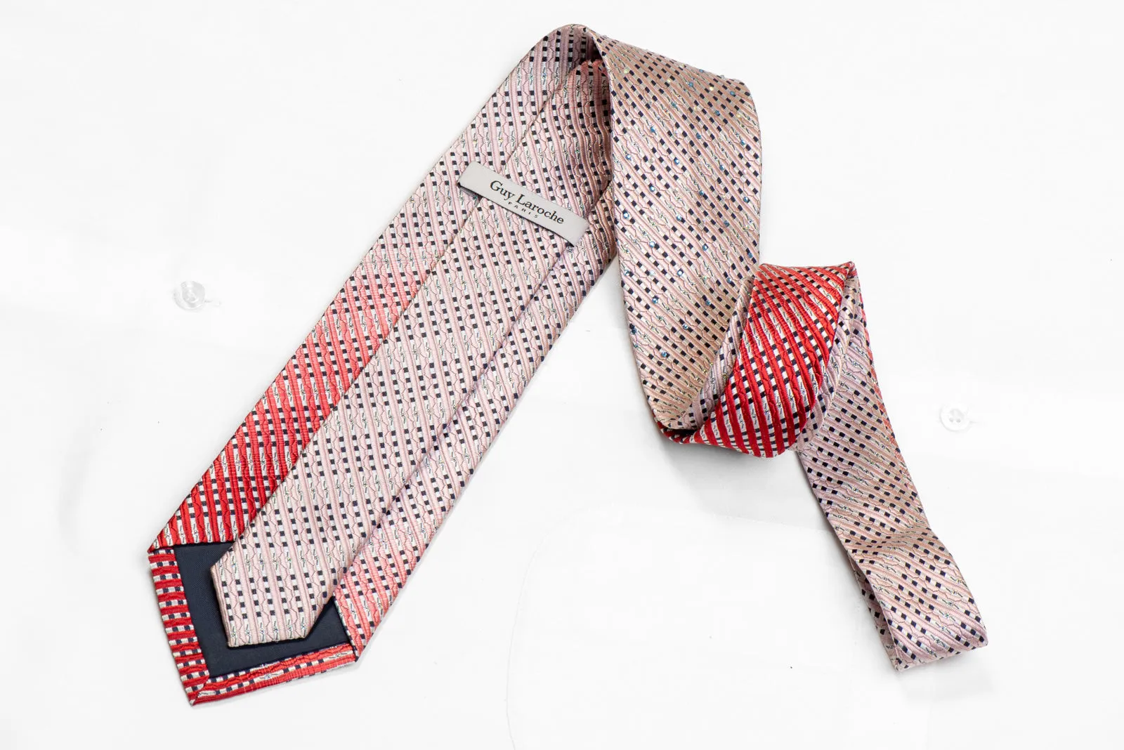 Pink Silver Striped Rhinestone Necktie With Silver Sparkles