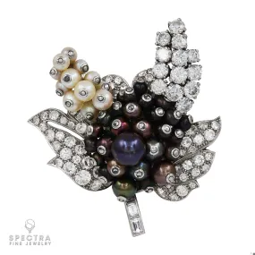 Platinum Double Pinstem Brooch with Diamonds and Pearls