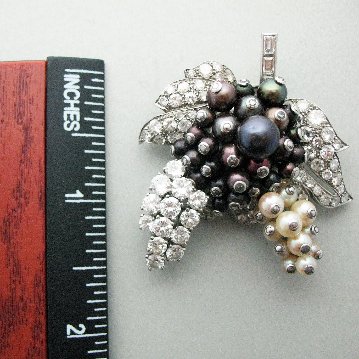 Platinum Double Pinstem Brooch with Diamonds and Pearls