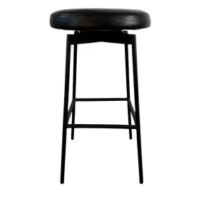 Pottery Barn Bar Stool, Swivel, Black Iron Base, Leather Round Cushion