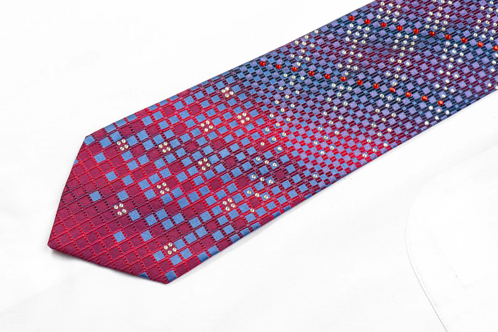 Remizio Men's Rhinestone Silk Necktie Blue Red Geometric With Sparkles