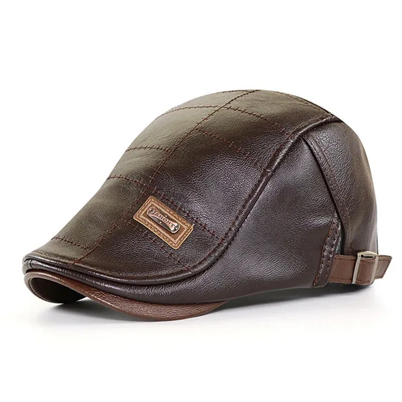 Retro Men Leather Beret Hat Flat Cap Male Autumn Winter Warm Adjustable High-Quality men's British Style Beret Caps