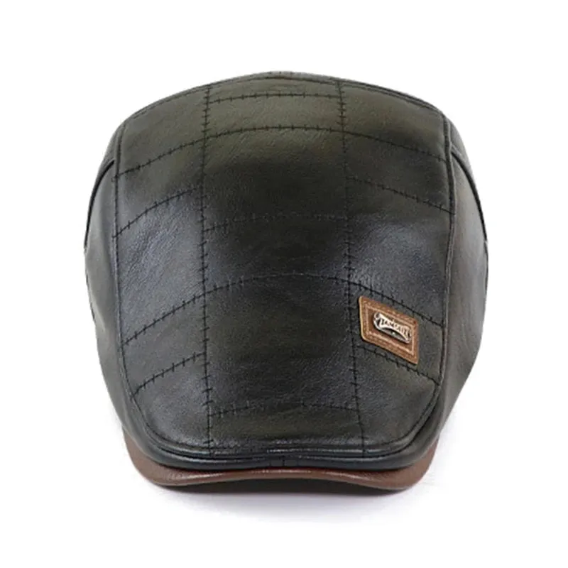 Retro Men Leather Beret Hat Flat Cap Male Autumn Winter Warm Adjustable High-Quality men's British Style Beret Caps