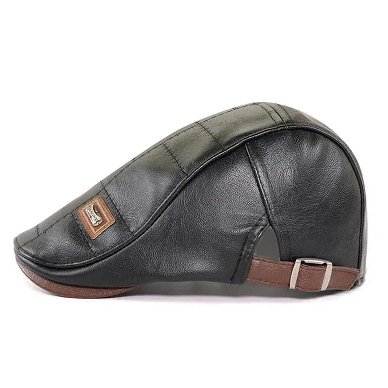 Retro Men Leather Beret Hat Flat Cap Male Autumn Winter Warm Adjustable High-Quality men's British Style Beret Caps