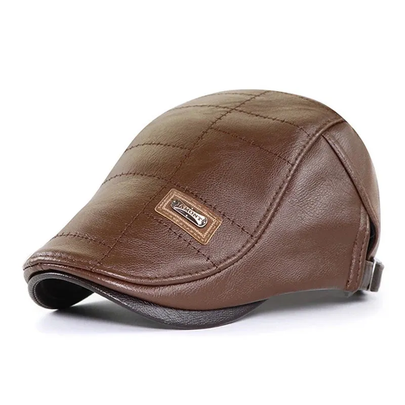 Retro Men Leather Beret Hat Flat Cap Male Autumn Winter Warm Adjustable High-Quality men's British Style Beret Caps