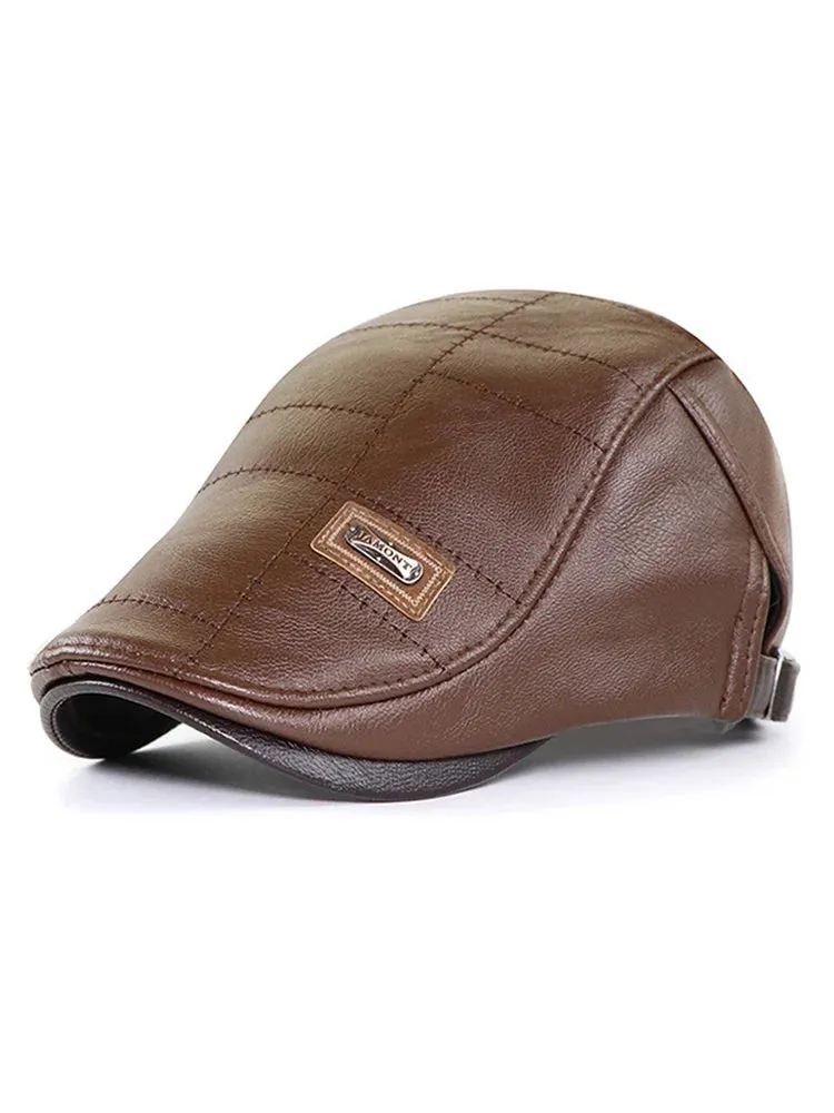 Retro Men Leather Beret Hat Flat Cap Male Autumn Winter Warm Adjustable High-Quality men's British Style Beret Caps