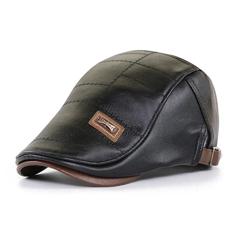 Retro Men Leather Beret Hat Flat Cap Male Autumn Winter Warm Adjustable High-Quality men's British Style Beret Caps