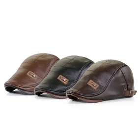 Retro Men Leather Beret Hat Flat Cap Male Autumn Winter Warm Adjustable High-Quality men's British Style Beret Caps