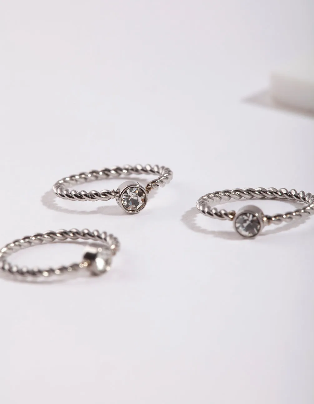Rhodium Diamante Twist Nose Ring Pack