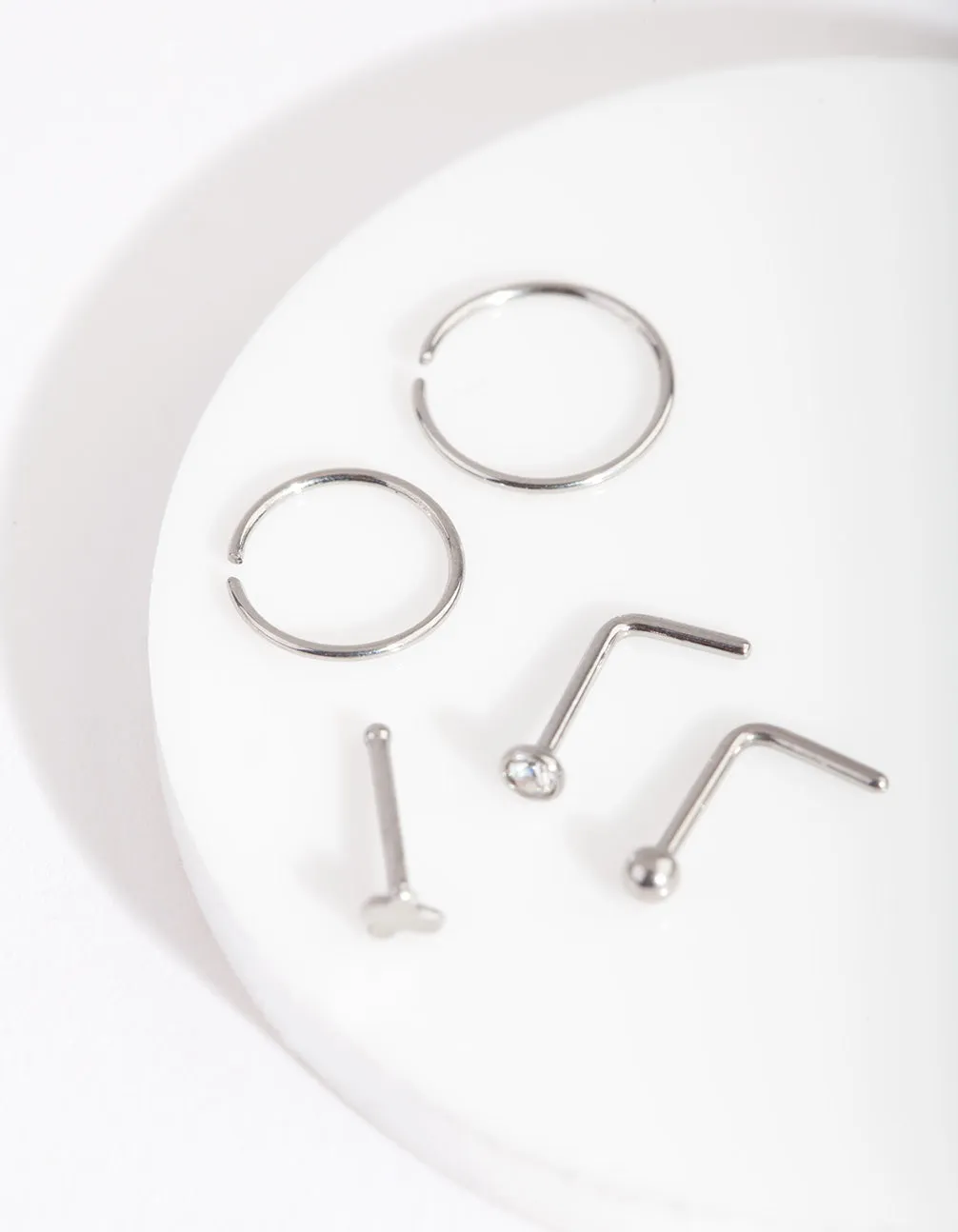 Rhodium Fine Cross Nose Piercing 6-Pack