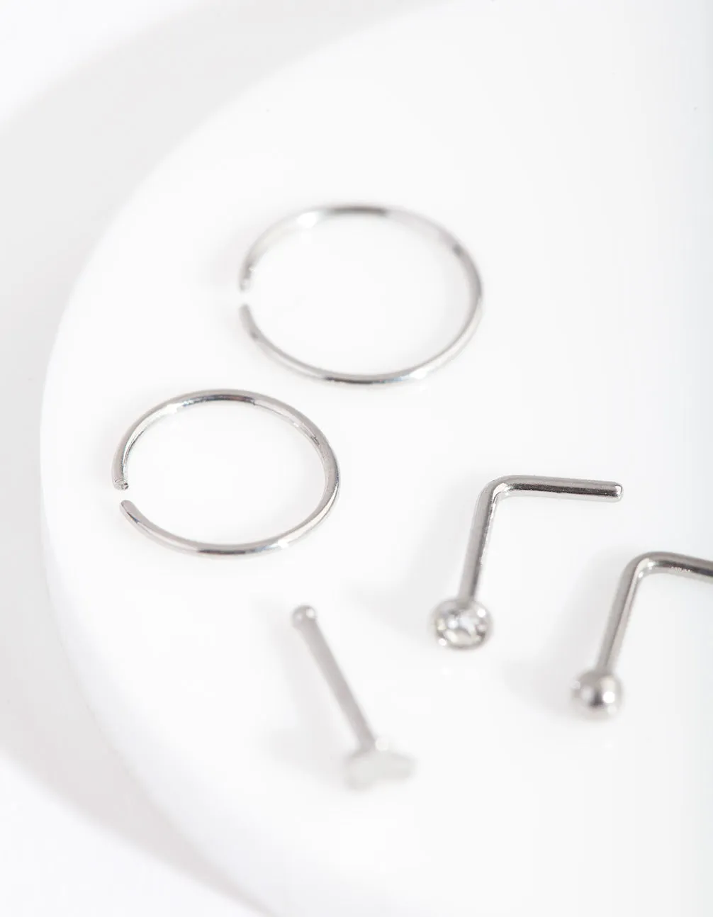 Rhodium Fine Cross Nose Piercing 6-Pack