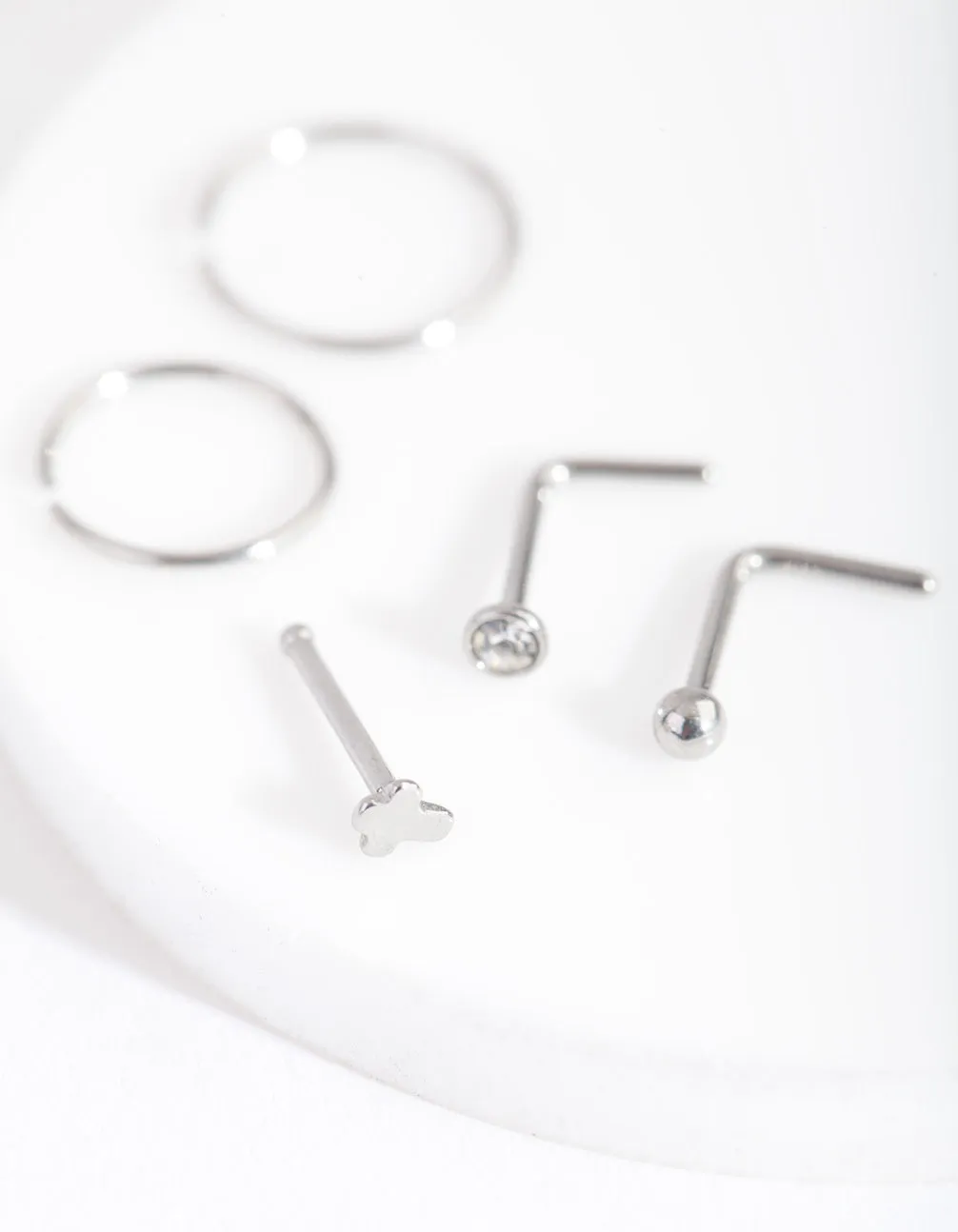 Rhodium Fine Cross Nose Piercing 6-Pack