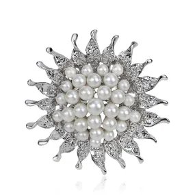SISSLIA 2023 Fashion Gift Elegant Pearl Rhinestone Crystal Brooches Flower Crown Brooch Set For Women