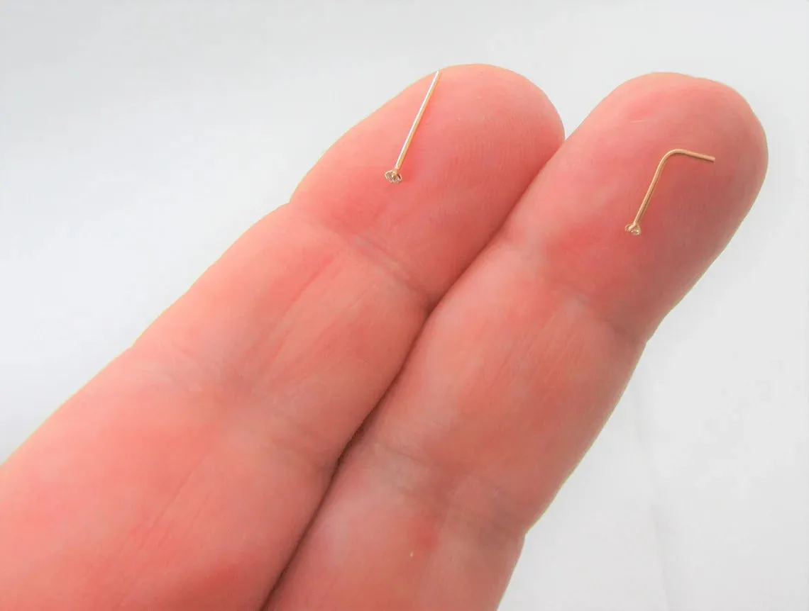 Super Tiny 1mm Diamond Gem Crystal Claw Set Straight Nose Stud L Bend Shape Bent Post Pin Jewelry 22 gauge 22G Nose Jewelry Pin Nostril
