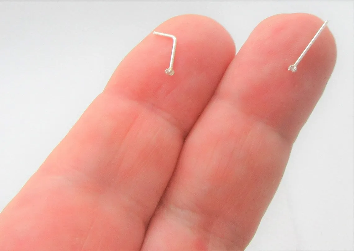 Super Tiny 1mm Diamond Gem Crystal Claw Set Straight Nose Stud L Bend Shape Bent Post Pin Jewelry 22 gauge 22G Nose Jewelry Pin Nostril