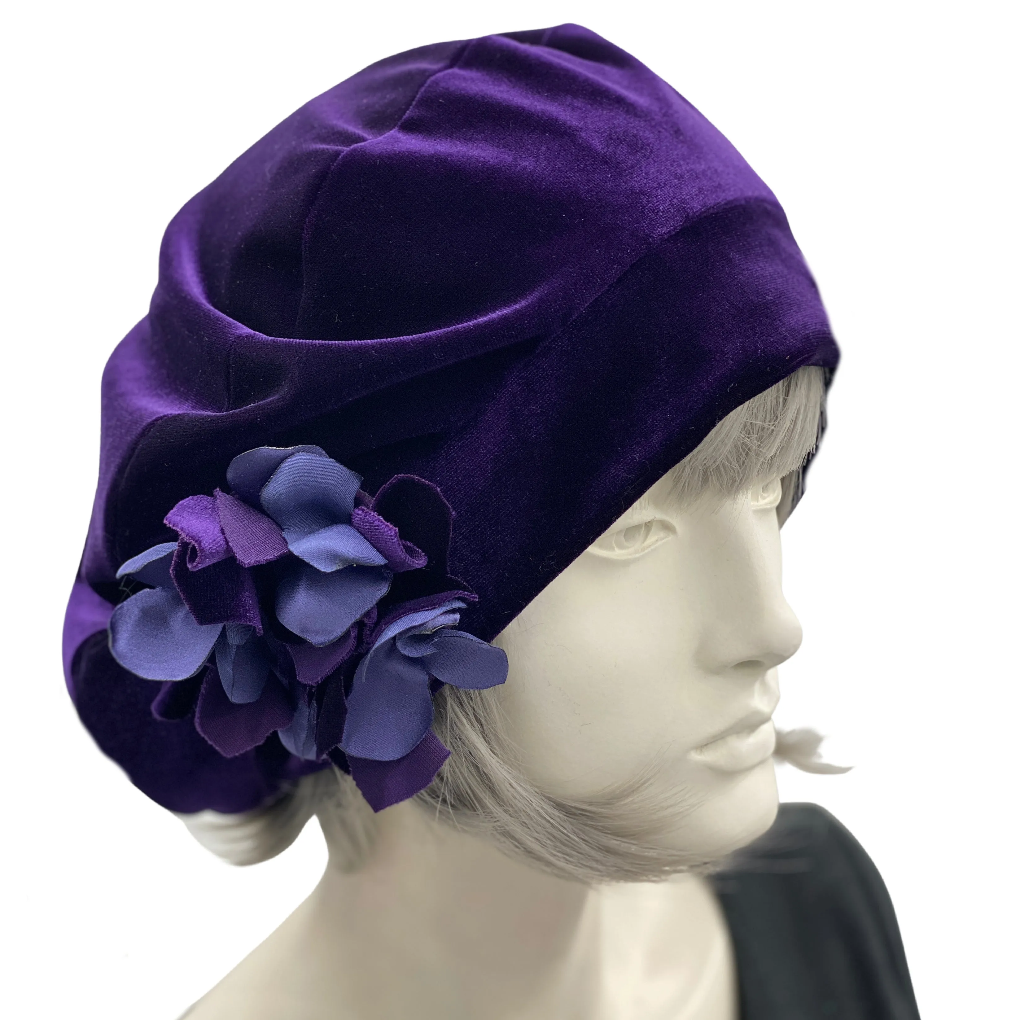 Velvet Beret with Hydrangea Embellishment